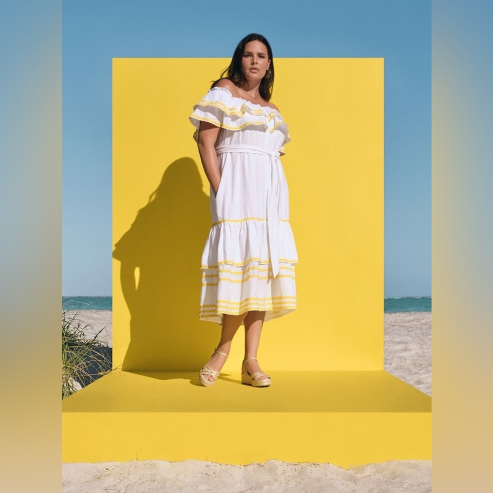 White and Yellow Off-Shoulder Dress